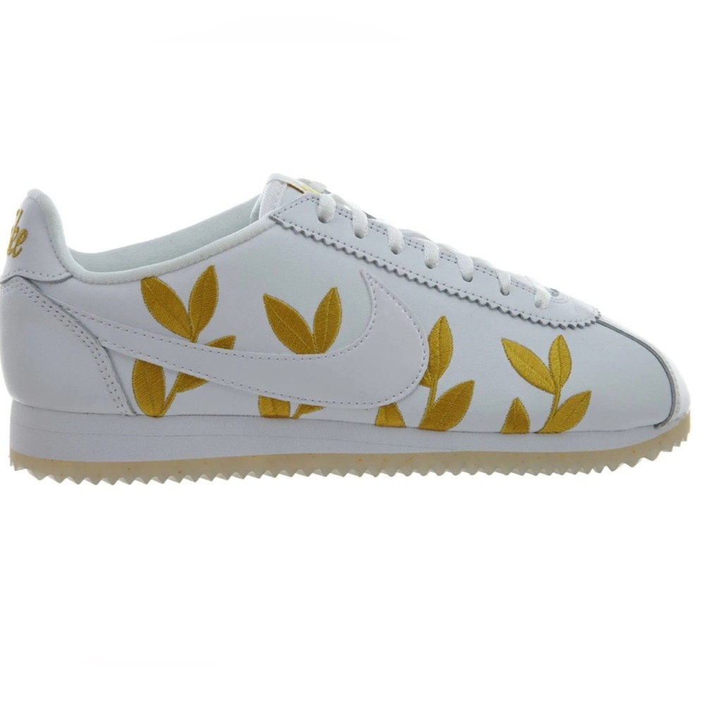 Nike  Cortez White and Gold Leaf Sneakers
